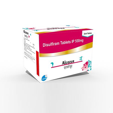 Product Name: Alcozur, Compositions of Alcozur are Disulfiram Tablets IP 500 mg - Yazur Life Sciences