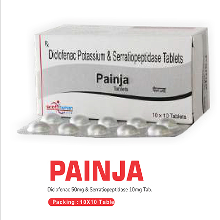 Product Name: Painja, Compositions of Painja are Diclofenac Potassium  & Serratiopeptiside Tablets - Scothuman Lifesciences