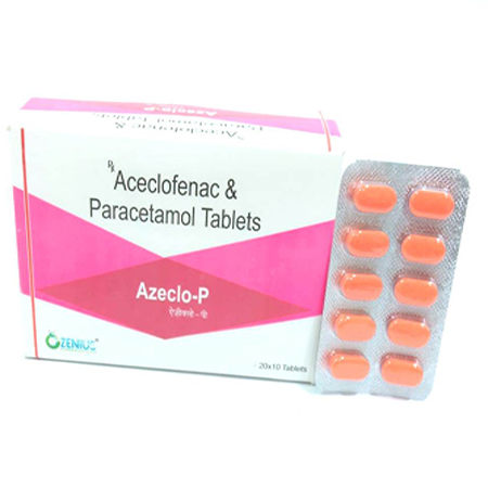 Product Name: AZECLO P, Compositions of AZECLO P are Aceclofenac & Paracetamol Tablets - Ozenius Pharmaceutials