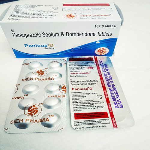 Product Name: Panicoz D, Compositions of Pantoprazole Sodium & Domperidone are Pantoprazole Sodium & Domperidone - Sneh Pharma Private Limited