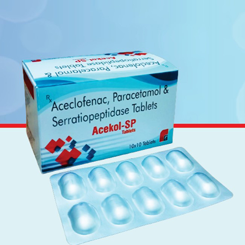 Product Name: Acekol SP, Compositions of Acekol SP are Aceclofenac, Paracetamol & Serratiopeptidase Tablets.  - Healthkey Life Science Private Limited