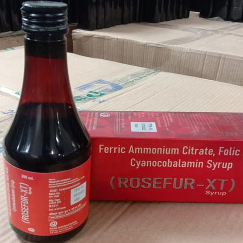 Product Name: Rosefur XT, Compositions of Rosefur XT are Ferric Ammonium Citrate,Folic Cyanocobalamin Syrup - Jonathan Formulations