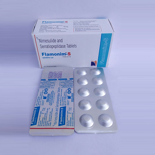 Product Name: Flamonim S, Compositions of Flamonim S are Nimesulide & Serratiopeptidase Tablets - Nova Indus Pharmaceuticals