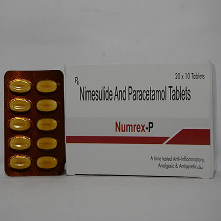 Product Name: NUMREX P, Compositions of NUMREX P are Nimesulide And Paracetamol Tablets - Alencure Biotech Pvt Ltd