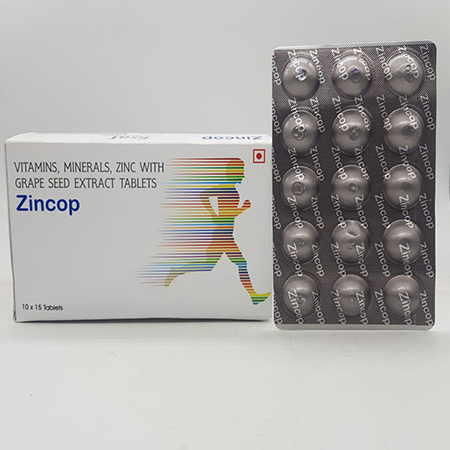 Product Name: Zincop, Compositions of Zincop are Vitamin, Minearal, Zinc With Grape Seed Extract Tablets - Acinom Healthcare