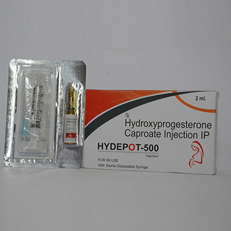 Product Name: HYDEPOT 500, Compositions of HYDEPOT 500 are Hydroxyprogesterone Caproate Injection IP - Alencure Biotech Pvt Ltd