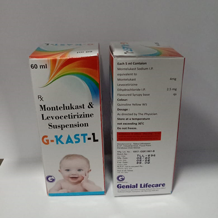 Product Name: Gkast l, Compositions of Gkast l are Montelukast, Levocetrizine  Suspension - Genial Lifecare