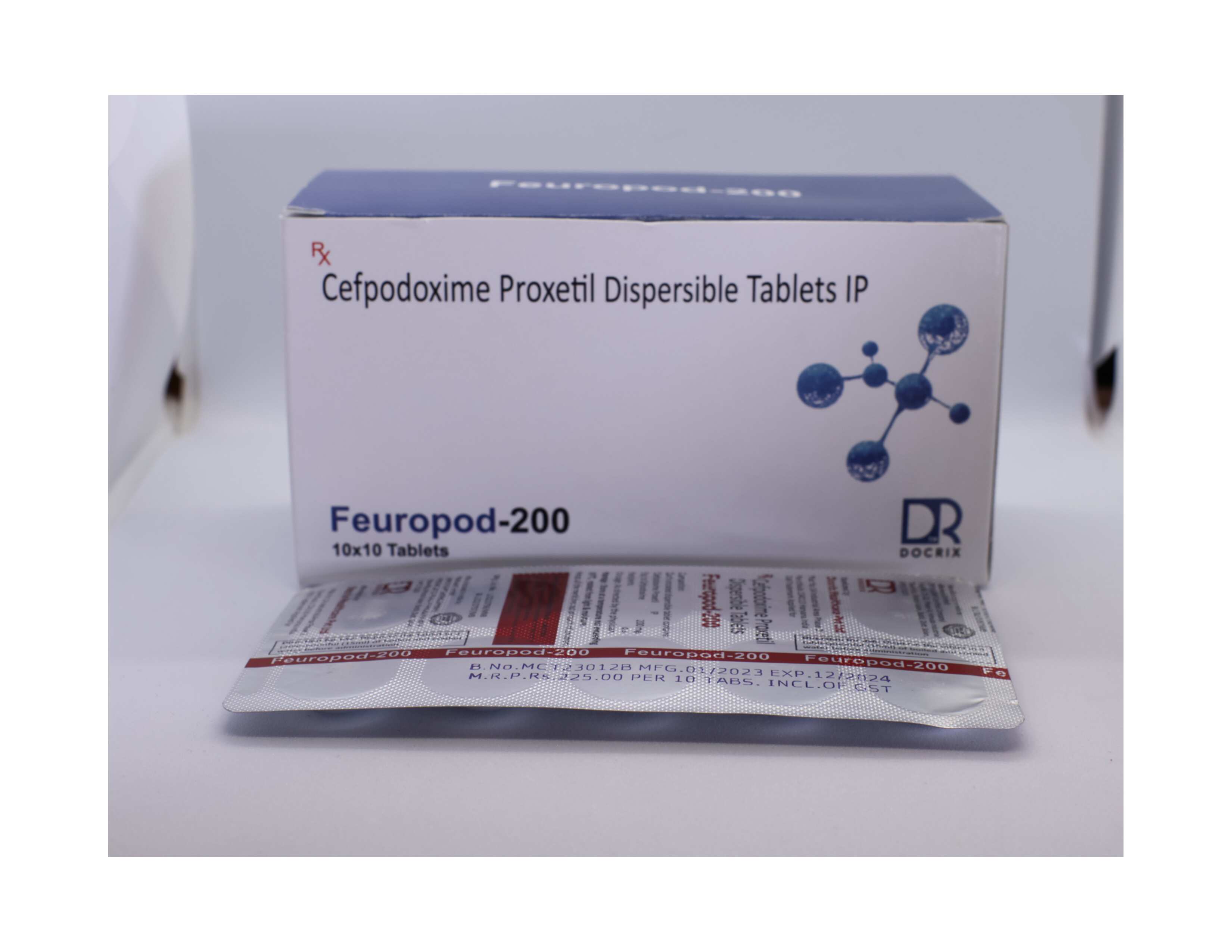 Product Name: Feuropod 200, Compositions of Feuropod 200 are Cefpodoxime Proxetil Dispersible Tablets IP - Docrix Healthcare