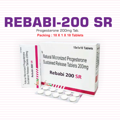 Product Name: Rebabi 200 SR, Compositions of Rebabi 200 SR are Natural Micronized Progesterone Sustained Release Tablets 200 mg - Pharma Drugs and Chemicals