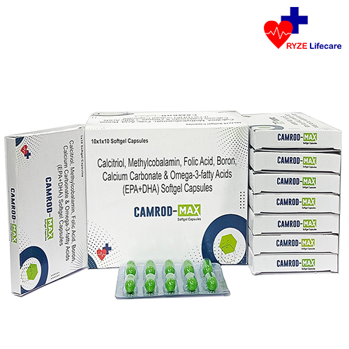 Product Name: CAMROO MAX , Compositions of CAMROO MAX  are  Calcitriol , Methylcobalamin, Folic Acid , Boron , Calcium carbonate & Omega-3-fatty Acids (EPA+DHA) Softgel Capsules  - Ryze Lifecare