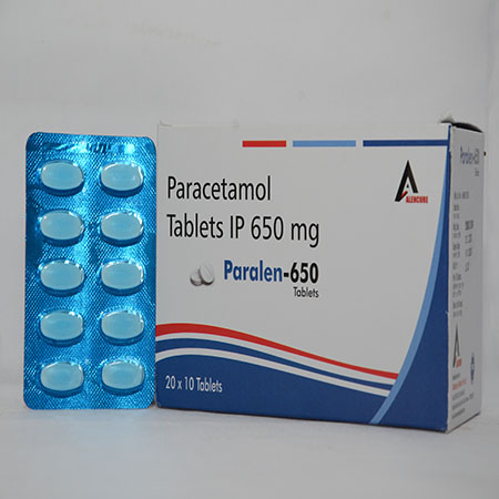 Product Name: PARALEN 650, Compositions of PARALEN 650 are Paracetamol Tablets IP 650mg - Alencure Biotech Pvt Ltd
