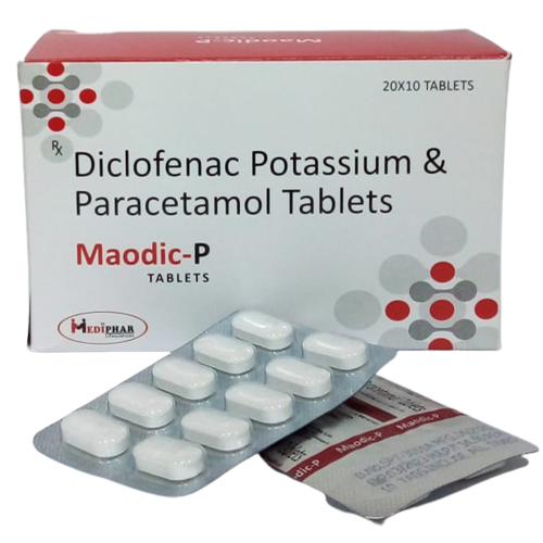 Product Name: Maodic P, Compositions of Maodic P are Diclofenac Potassium and Paracetamol Tablets - Mediphar Lifesciences Private Limited