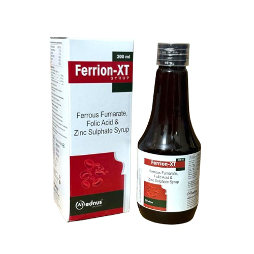 Product Name: Ferrion XT, Compositions of Ferrion XT are Ferrous Fumarate, Folic Acid & Zinc Sulphate Syrup - Mednus Healthcare