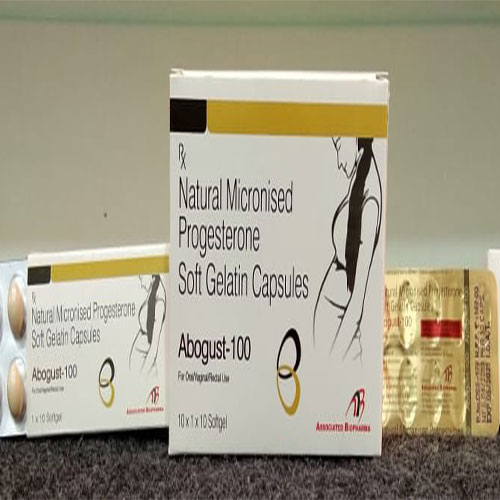 Product Name: Abogust 100, Compositions of Abogust 100 are Natural Micronised Progesterone - Associated Biopharma