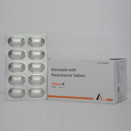 Product Name: ETOLEN P, Compositions of ETOLEN P are Etoricoxib with Paracetamol Tablets - Alencure Biotech Pvt Ltd
