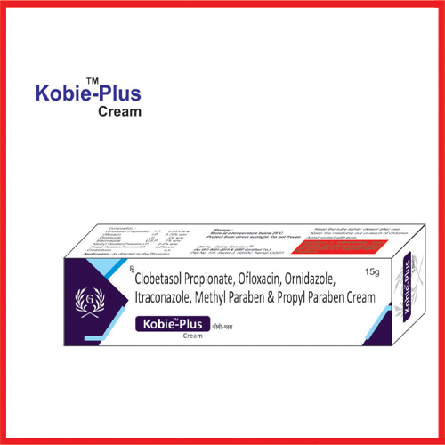 Product Name: Kobie PLus, Compositions of Kobie PLus are Clobetasol Propionate,Ofloxacin,Ornidazole,Methy Paraben & Propyl Paraben Cream - Greef Formulations