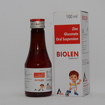 Product Name: BIOLEN SYRUP, Compositions of BIOLEN SYRUP are Zinc Gluconate  - Alencure Biotech Pvt Ltd