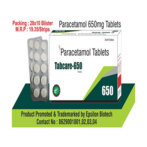 Product Name: Tabcare650, Compositions of Tabcare650 are Paracetamol Tablets - Epsilon Biotech