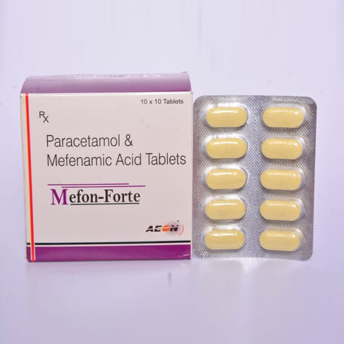 Product Name: MEFON FORTE, Compositions of MEFON FORTE are Paracetamol & Mefenamic Acid Tablets - Aeon Remedies