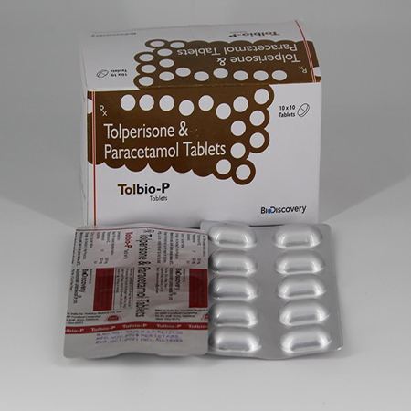 Product Name: Tolbio P, Compositions of Tolbio P are Tolperisone & Paracetamol Tablets - Biodiscovery Lifesciences Pvt Ltd