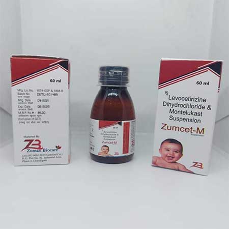 Product Name: Zumcet M, Compositions of Zumcet M are Levocetirizine Dihydrochloride & Montelukast Suspension - Zumax Biocare