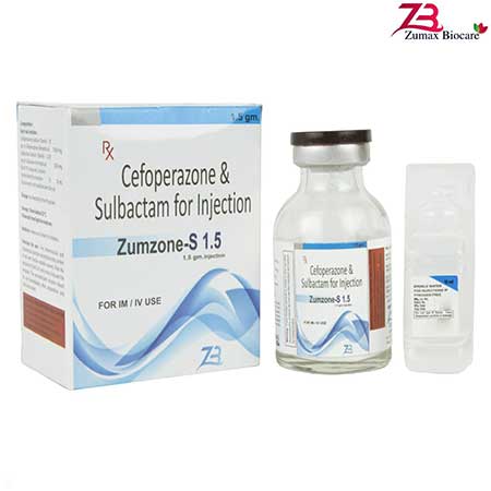 Product Name: Zumzone S 1.5, Compositions of Zumzone S 1.5 are Cefoperazone & Sulbactam  For Injection - Zumax Biocare