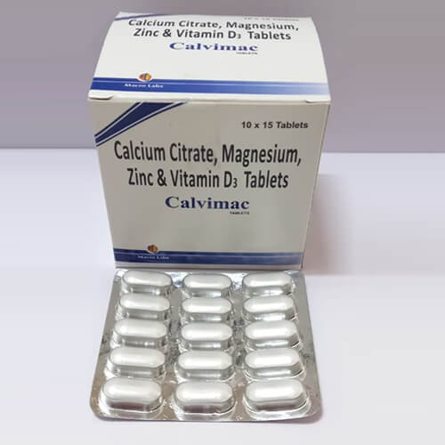 Product Name: Calvimac, Compositions of Calvimac are Calcium Citrate,Magnesium,Zinc &  Vitamin D3 Tablets - Macro Labs Pvt Ltd