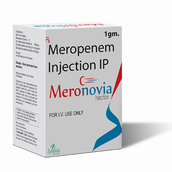 Product Name: Meronovia Injection, Compositions of Meronovia Injection are Meropenem Injection IP - Zynovia Lifecare