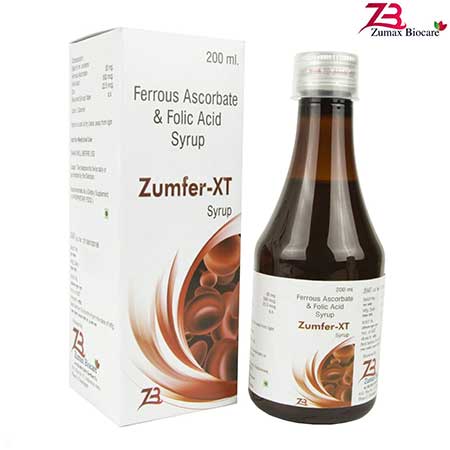 Product Name: Zumfer XT, Compositions of Zumfer XT are Ferrous Ascorbate & Folic Acid Syrup - Zumax Biocare