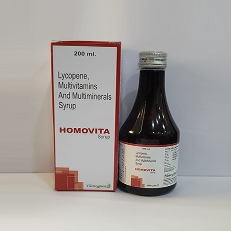 Product Name: Homovita, Compositions of Homovita are Lycopene Multivitamin & Multimineral Syrup - Abigail Healthcare