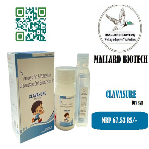 Product Name: CLAVASURE CLAVASURE Visual search results CLAVASURE, Compositions of CLAVASURE CLAVASURE Visual search results CLAVASURE are Amoxycillin & Potassium Clavulanate Oral Suspension IP - Mallard Biotech Private Limited