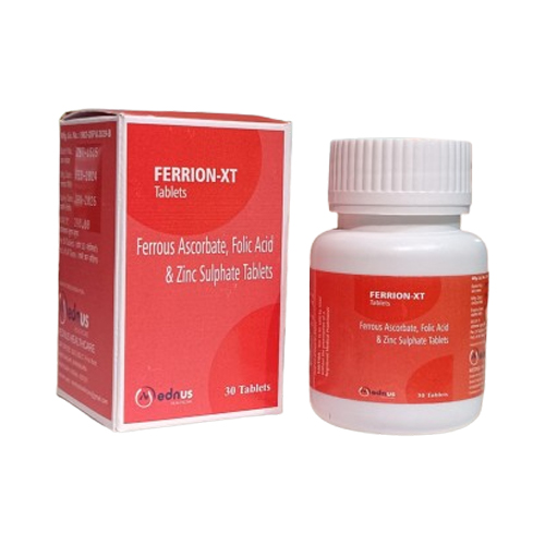 Product Name: Ferrion xt, Compositions of Ferrion xt are Ferrous Ascorbate, Folic Acid & Zinc Sulphate Tablets - Mednus Healthcare