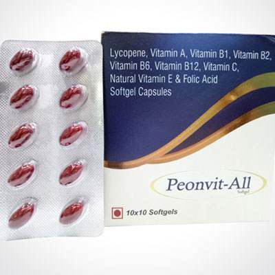 Product Name: PENOVIT ALL, Compositions of PENOVIT ALL are Lycopene Vitamin A, Vitamin B12, Vitamin B6, Vitamin C natural vitamin E & Folic acid Softgel capsules - Alardius Healthcare