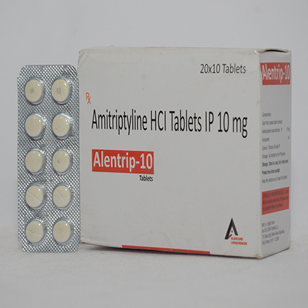 Product Name: ALENTRIP 10, Compositions of ALENTRIP 10 are Amitriptyline HCL Tablets IP 10mg - Alencure Biotech Pvt Ltd