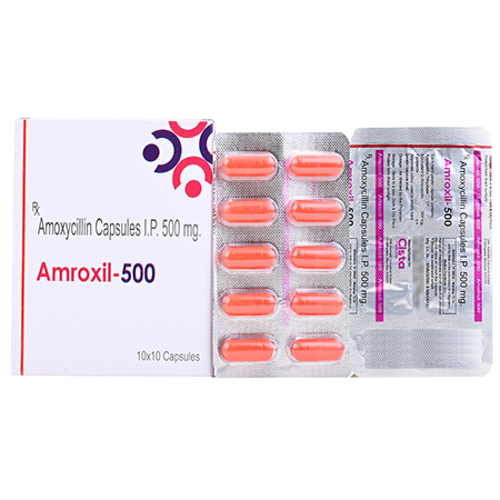 Product Name: AMROXIL 500, Compositions of AMROXIL 500 are Amoxycillin Capsules IP 500mg - Cista Medicorp