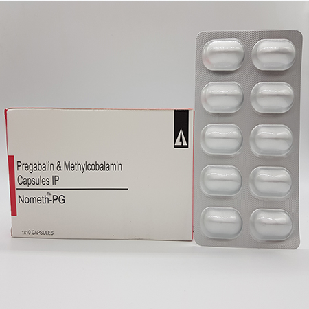 Product Name: Nometh PG, Compositions of Nometh PG are Pregabalin and Methylcobalamin Capsules IP - Acinom Healthcare