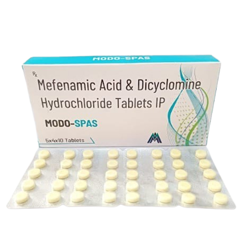 Product Name: MODO SPAS, Compositions of MODO SPAS are Mefenamic Acid & Dicyclomine Hydrochloride Tablets IP - Medlo Biotech