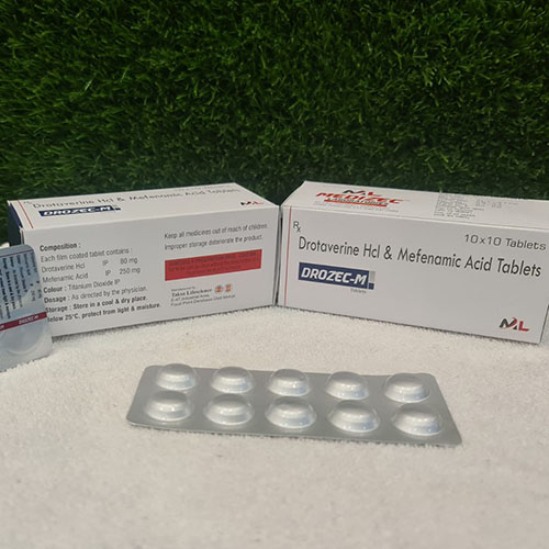Product Name: Drozec M, Compositions of Drozec M are Drotaverine Hcl & Mefenamic Acid Tablets - Medizec Laboratories