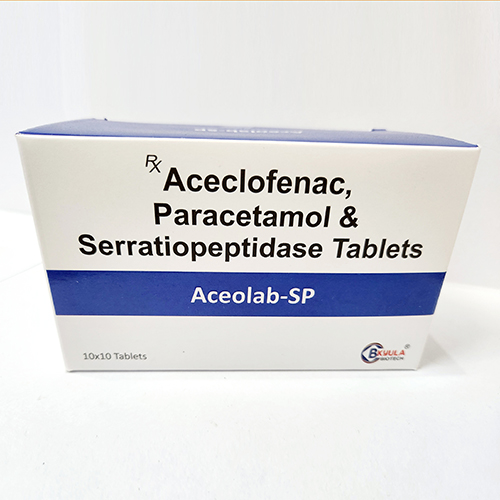Product Name: Aceolab SP, Compositions of Aceolab SP are Aceclofenac,Paracetamol and Serratiopepetidase Tablets - Bkyula Biotech