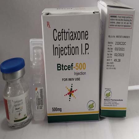 Product Name: Btcef 500, Compositions of Btcef 500 are Ceftriaxone Injection IP - Biotanic Pharmaceuticals