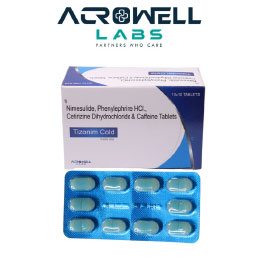 Product Name: Tizonim Cold, Compositions of Tizonim Cold are Nimesulide, Phenylephrine HCI, Cetirizine Dihydrochloride & Caffeine Tablets - Acrowell Labs Private Limited