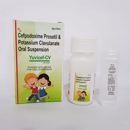 Product Name: Yuvicef cv, Compositions of Yuvicef cv are Cefpodoxime Proxetil & Potassium Clavulanate Oral Suspension IP - Vindcare Lifesciences