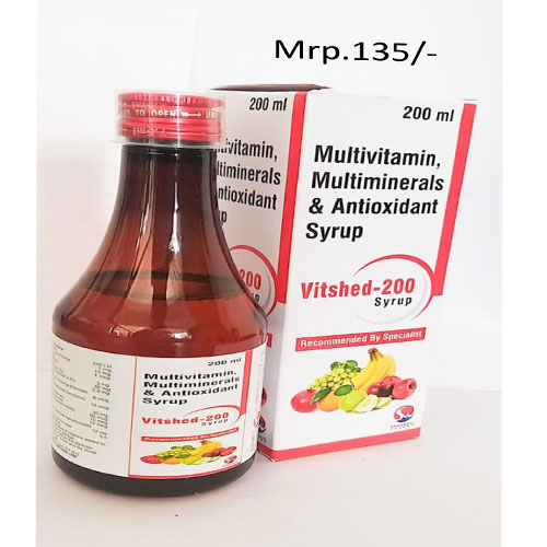 Product Name: Vitshed 200, Compositions of Vitshed 200 are Multivitamin Multimineral & Antioxidant - Shedwell Pharma Private Limited