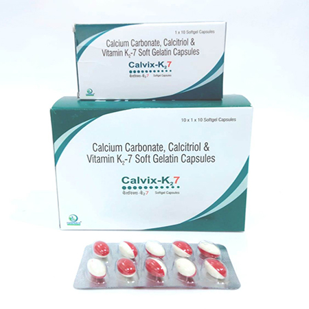 Product Name: CALVIX K27, Compositions of CALVIX K27 are Calcium Carbonate Calcitriol & Vitamin K27 Soft Gelatin Capsules - Ozenius Pharmaceutials