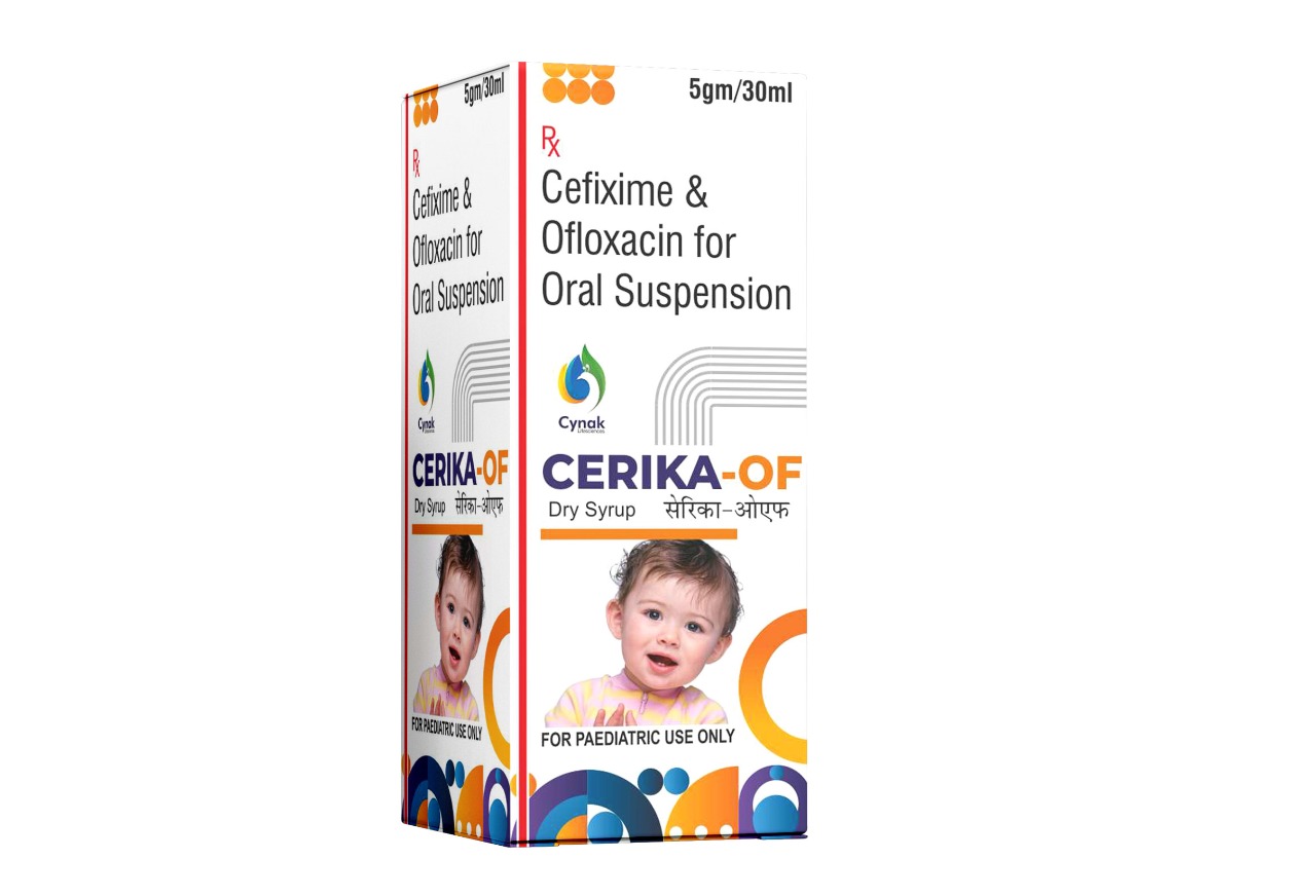 Product Name: CERIKA OF, Compositions of CERIKA OF are Cefixime+Ofloxacin for oral suspension - Cynak Healthcare