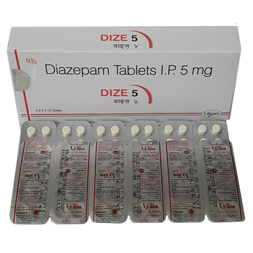 Product Name: Dize 5, Compositions of Dize 5 are Diazepam Tablets IP 5mg - Lifecare Neuro Products Ltd.