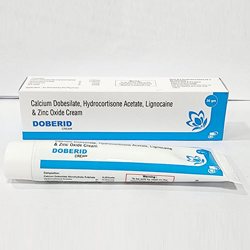 Product Name: Doberid, Compositions of Doberid are Calcium Dobesilate,Hydrochloride Acetate,Lignocaine & Zinc Oxide Cream - Pride Pharma