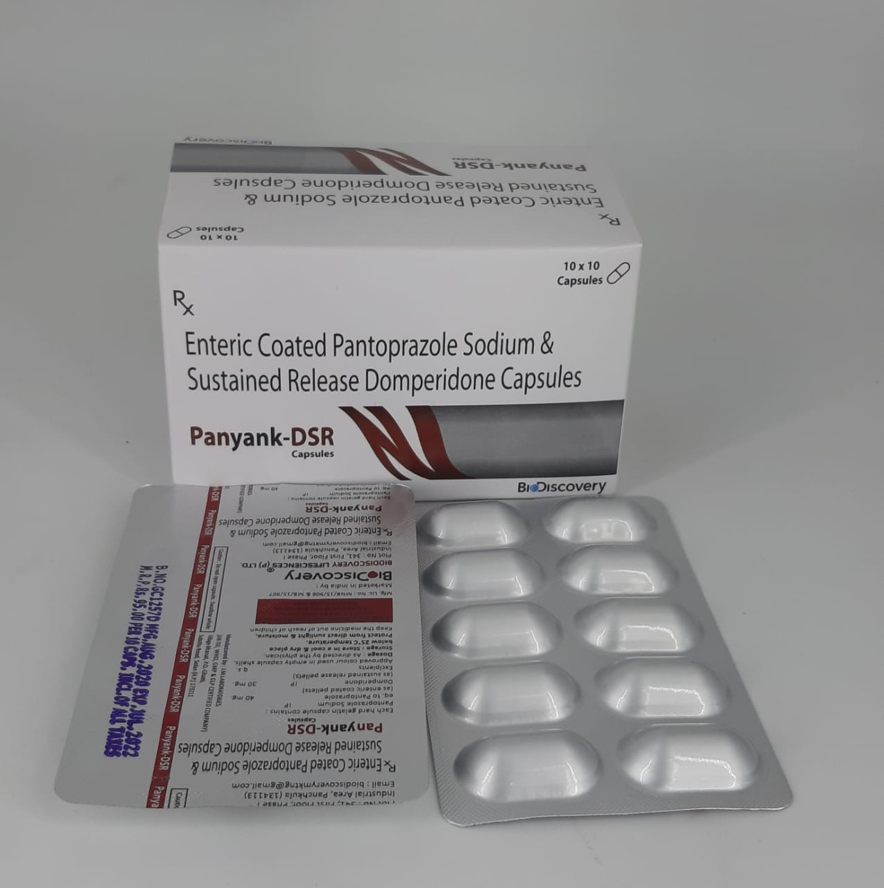 Product Name: Panyank DSR, Compositions of Panyank DSR are Enteric Coated Pantoprazole Sodium & Sustained Release Domperidone Capsules - Biodiscovery Lifesciences Pvt Ltd
