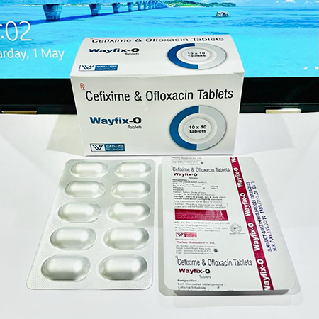 Product Name: Wayfix O, Compositions of Wayfix O are Cefixime & Ofloxacin Tablets - Waylone Healthcare