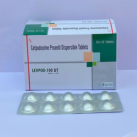 Product Name: Levpod 100 DT, Compositions of Levpod 100 DT are Cefpodoxime proxetil dispersible  - Levent Biotech Pvt. Ltd